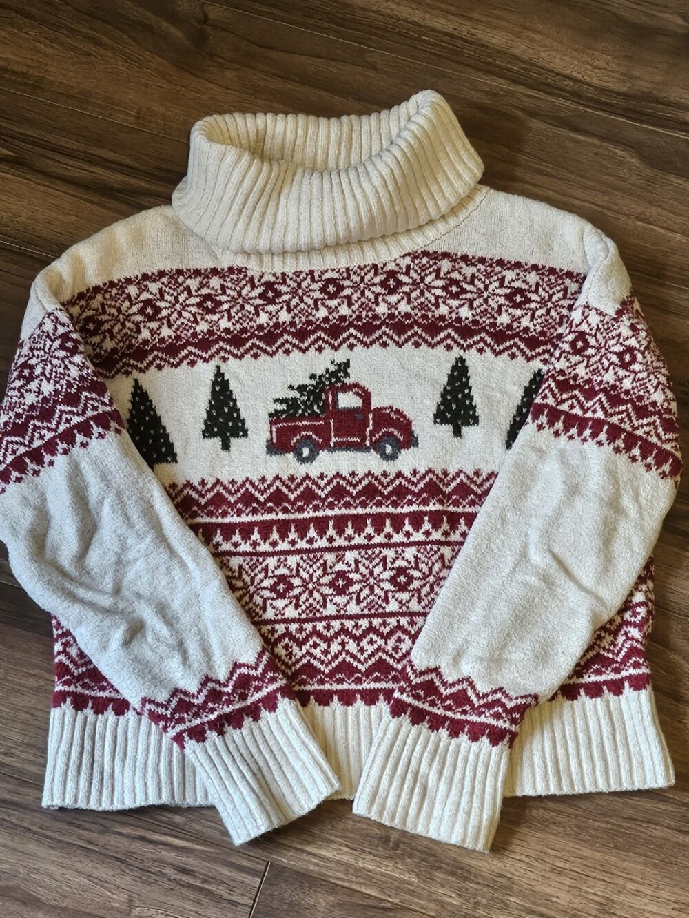 Womens Cream & Red Holiday Fair Isle Sweater